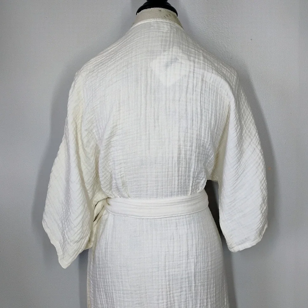 Hammacher Schlemmer UPF 30 Turkish Cotton Cover Up Wrap Dress Ecru Womens S/M - Picture 9 of 13